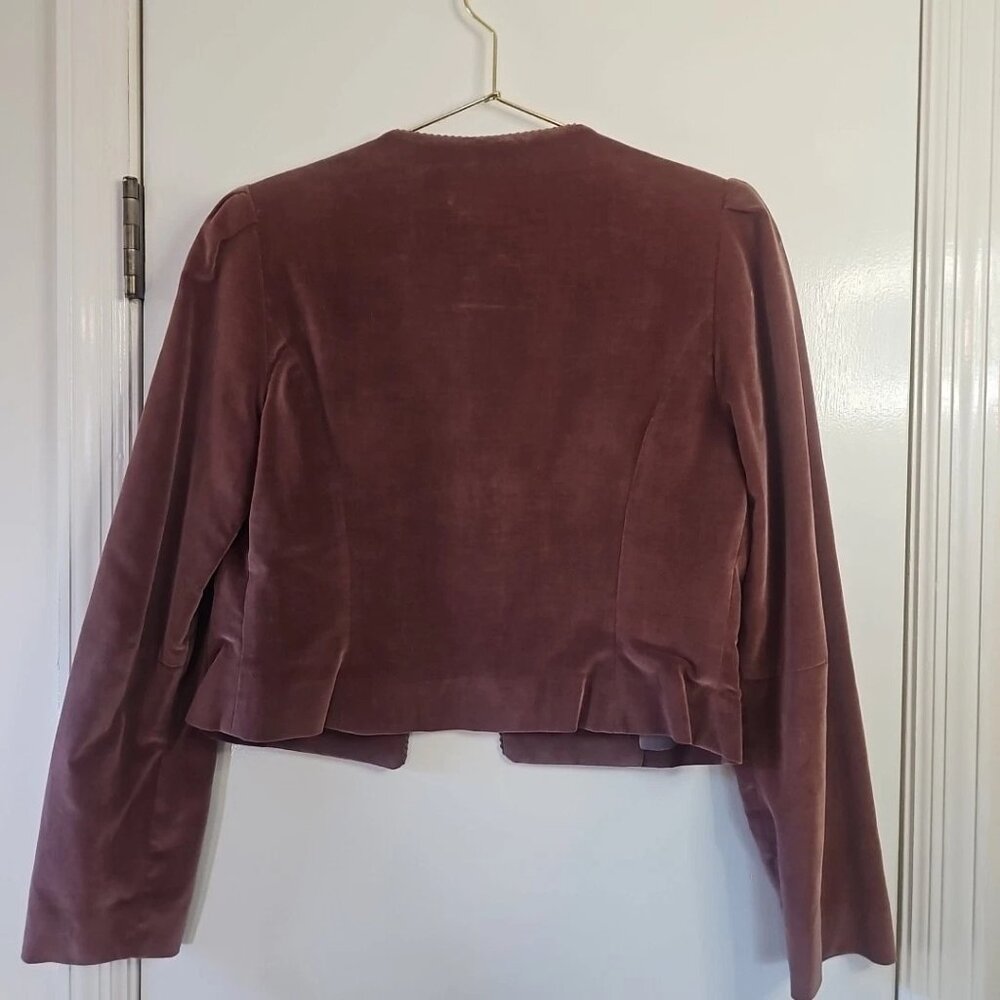 Vino De Casa Mauve Cotton/Nylon Blend Open Front Blazer-Size: 7 - Picture 3 of 10